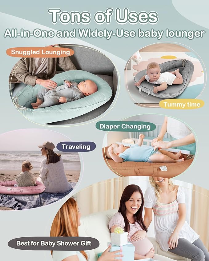Baby Lounger - Infant Lounger for Newborn 0-24 Months, Pure Cotton Breathable Baby Nest Lounger Cover, Newborn Essentials for Baby Boys & Girls, Portable Baby Lounger for Home and Travel-CubbioJoy
