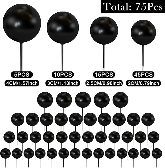 75 Pieces Black Cake Balls Topper Decorations Foam Cupcake Topper Mini Balloon Cake Topper Balls Cake Picks for Cake Deco Birthday Party Wedding-CubbioJoy