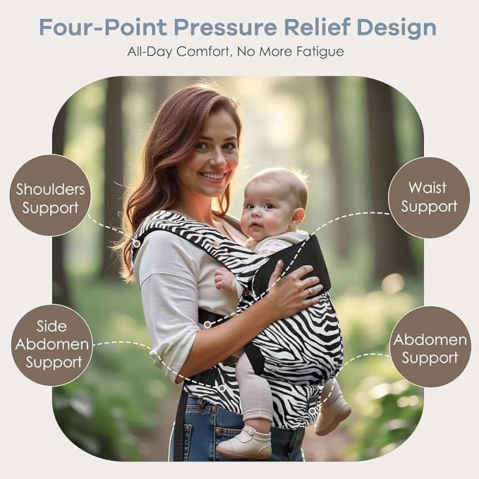 Baby Carrier with Lumbar Support, Cozy Baby Carrier Newborn to Toddler with Adjustable Seat Size, Ergonomic Infant Carrier with 3-Way Carry, Front Facing Toddler Hodler Carrier for Mom & Dad, Zebra-CubbioJoy