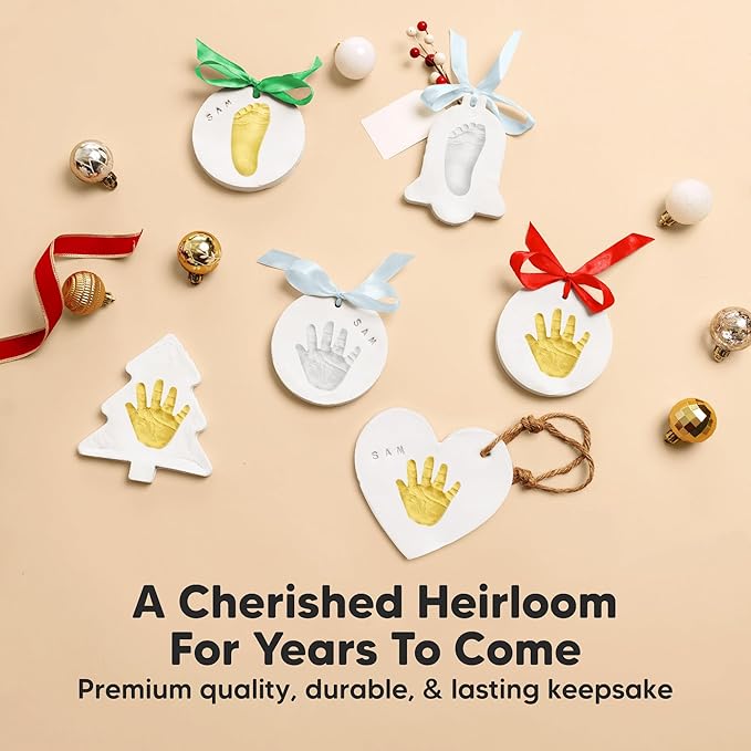 Baby Hand and Footprint Kit Keepsake - Quick-Dry Newborn Foot & Handprint Ornament Kit Boys, Girls, Personalized New Baby Gifts for New Parents, Cute Christmas & Keepsake Gifts (Duo Heart)-CubbioJoy