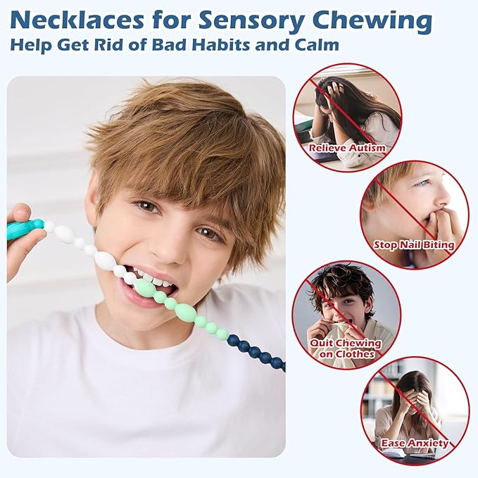 Chew Necklaces for Sensory Kids Adults, Flower Chewy Necklace Sensory Toys for Autism Nail Biting, Fidget Necklace Oral Chew Toys, ADHD Tools for Boys Girls-CubbioJoy