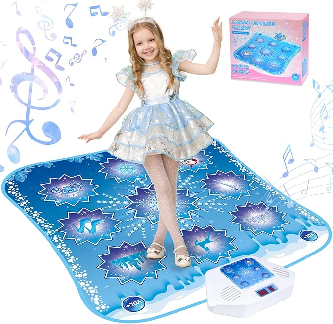 Dance Mat Kids Frozen Toys - Electronic Dance Mat for Girls Boys, Kids Dance Mat 5 Game Modes, Built-in Music, Touch Sensitive Light Up LED, Dance Floor Mat, Gifts for 3 4 7 12 Year Old Girls Boys-CubbioJoy