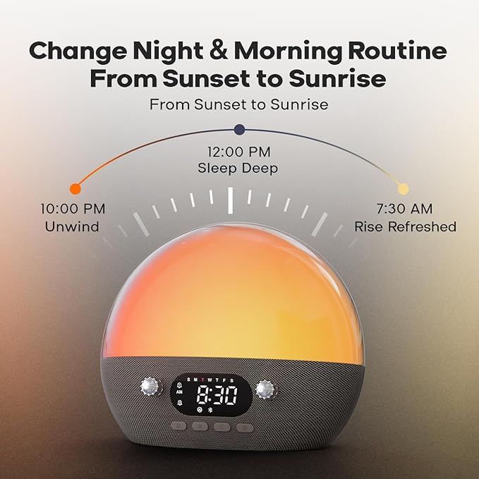 Dekala Smart Sunrise Alarm Clock with Wireless Charging for iPhone 14 13 12 Apple Watch AirPods Samsung, White Noise Sleep Sounds Machine, Nursery Night Light for Heavy Sleeper-CubbioJoy