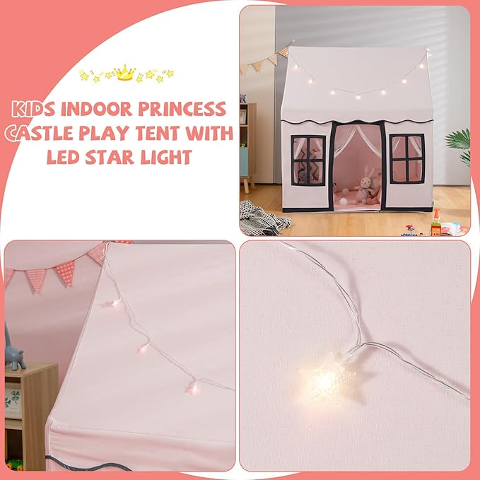 INFANS Kids Play Tent with Washable Mat Star Light Windows, Anti-Trip Large Playhouse Toys for Children Boys Girls, Indoor Outdoor Princess Tents Castle for Toddlers (Pink)-CubbioJoy