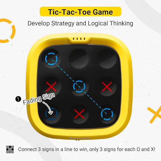 4-in-1 Handheld Tic Tac Toe Game Portable Electronic Board Games for Kids & Adults, Travel Games, Birthday Gifts, Yellow-CubbioJoy