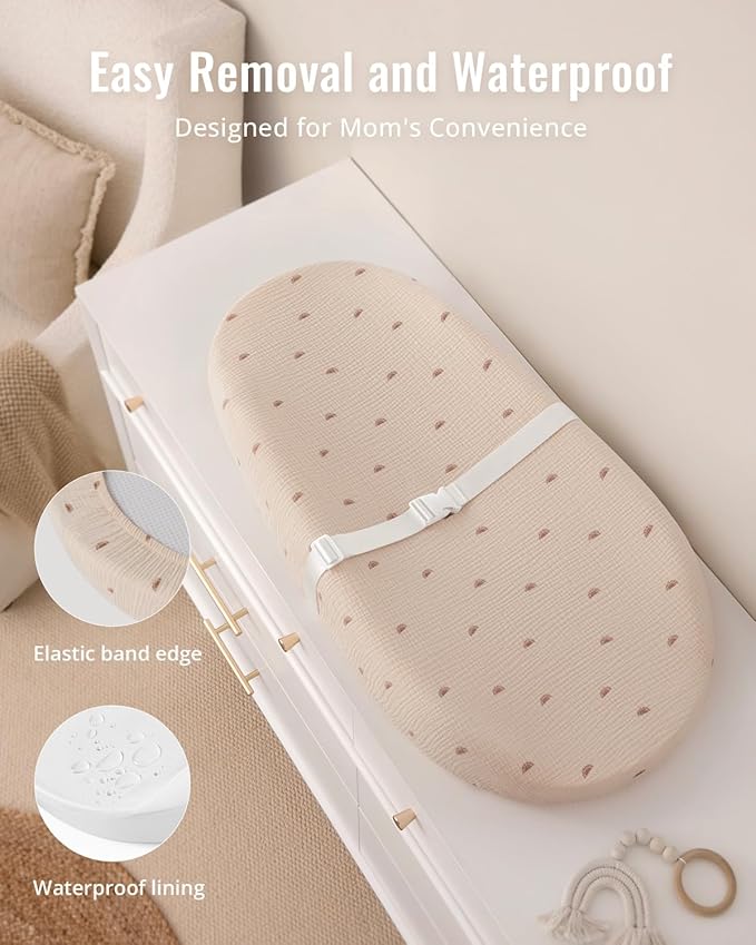 Blissful Diary Muslin Baby Changing Pad with Waterproof Lining Foam, Diaper Changing Table Pad with Cover for Dressers (Sunshine, Avocado)-CubbioJoy