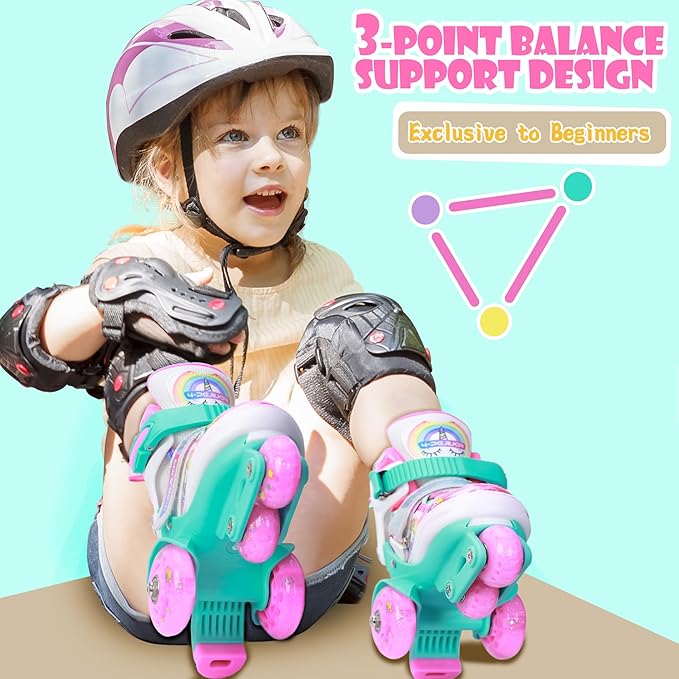 4-Pejiijar Rainbow Unicorn Kids Roller Skates for Girls Toddler Ages 2-4 5-8 8-12,Adjustable Roller Shoes with Luminous Wheels for Birthday Xmas Gifts-CubbioJoy