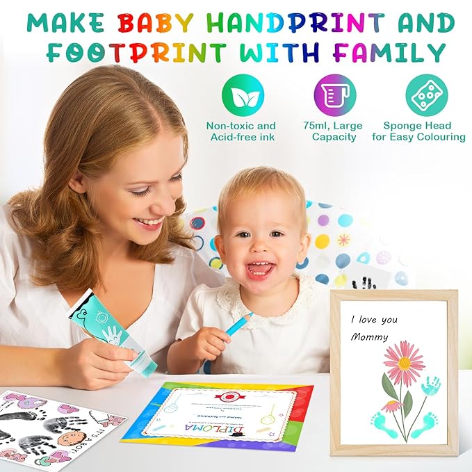 75ml Mint Green Baby Hand and Footprint Ink Kit, Baby Handprint Footprint Paint for Newborn Keepsake, Dog Cat Paw Print Kit, Washable, Non Toxic Acid-Free, Safe Gentle for Ideal New Mom Gifts-CubbioJoy