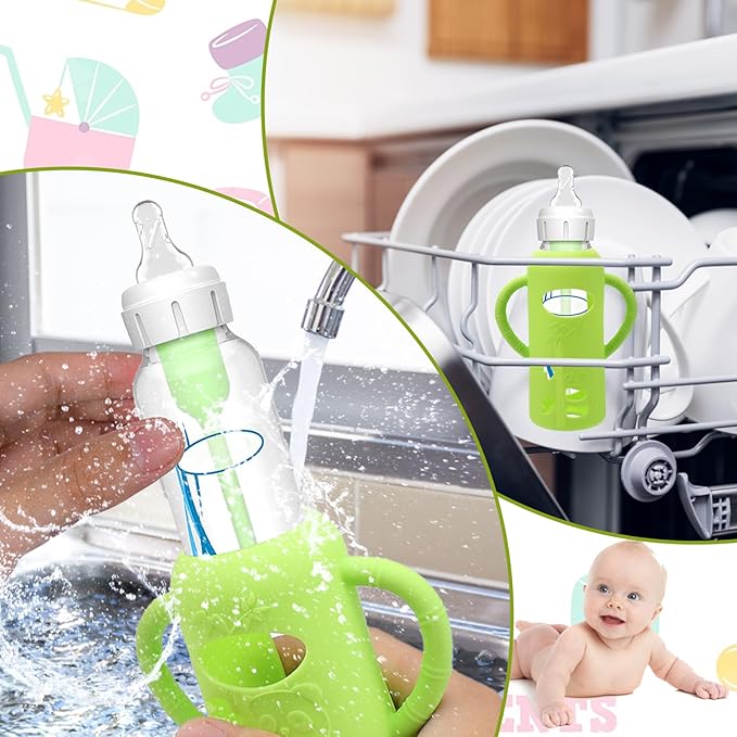 4 Pack Silicone Sleeves for Dr. Brown's Glass Baby Bottles - Drop Protection Baby Bottle Sleeves,Compatible with Dr. Brown's Newborn Glass Bottles,with Silicone Handles,8 oz-CubbioJoy