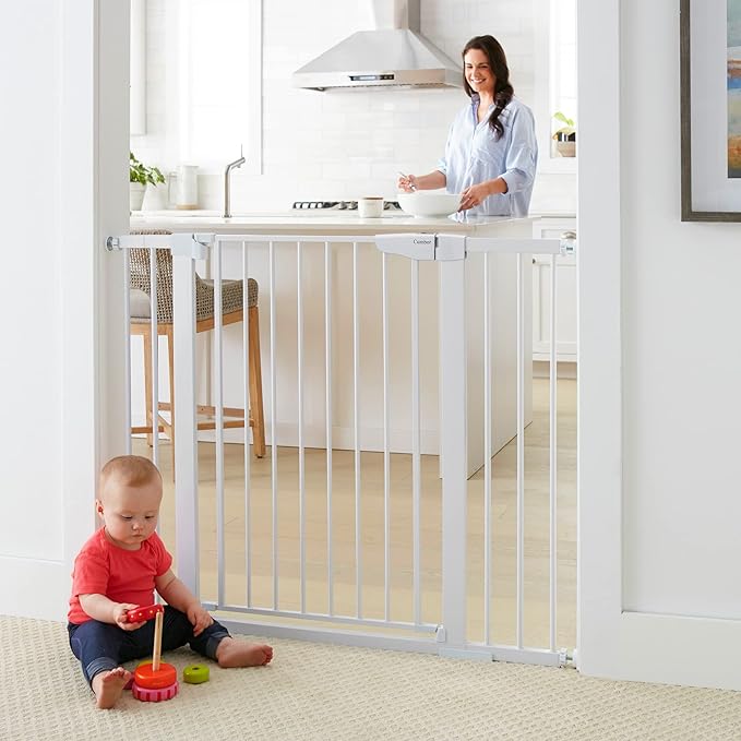 Cumbor 36" Extra Tall Baby Gate for Dogs and Kids with Wide 2-Way Door, 29.7"- 46" Width, and Auto Close Personal Safety for Babies and Pets, Fits Doorways, Stairs, and Entryways, White-CubbioJoy