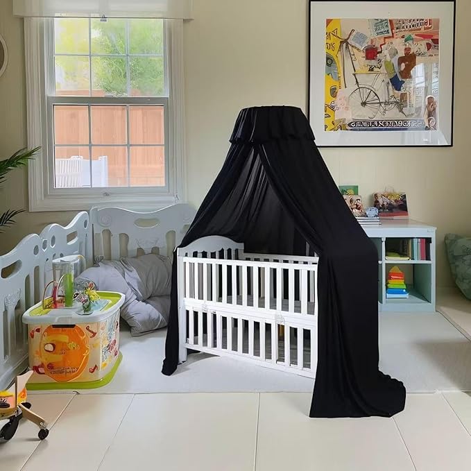 Blackout Crib Canopy Black Crib Tent to Keep Baby in Crib Cover Canopy Bed Curtains for Indoor and Outdoor (Sticker Holder not Included)-CubbioJoy