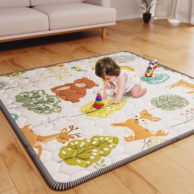 Baby Play Mat 50" X 50" Playpen Mat Waterproof Baby Floor Mat Non-Slip Cushioned Baby Crawling Mat, Activity Playmats for Babies, Toddlers, Infants, Play & Tummy Time (50x50, Fox)-CubbioJoy