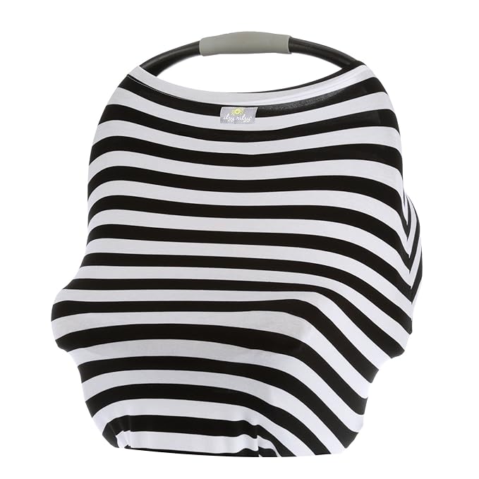 Itzy Ritzy 4-in-1 Nursing Cover, Car Seat Cover, Shopping Cart Cover & Infinity Scarf – Breathable, Multi-Use Nursing Cover Up for Breastfeeding, Carseat Canopy & Stroller Cover (Black & White Stripe)-CubbioJoy