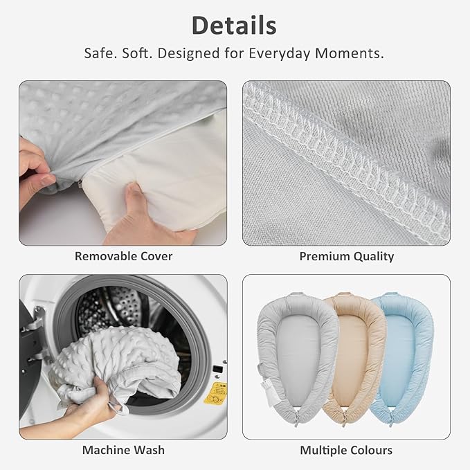 Baby Lounger – Soft & Breathable Newborn Nest for Infants 0-24 Months, Organic Cotton Baby Pillow for Tummy Time, Playtime & Travel, Newborn Babies Essential Gift-CubbioJoy