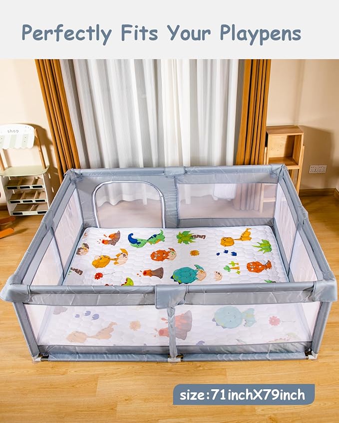 Baby Play Mat 71" X 79" Large Baby Floor Play Mat One-Piece Baby Crawling Mat Non-Slip Cushioned Baby Floor Mat, Activity Playmats for Infants, Babies, Toddlers (71x79, Dinosaur)-CubbioJoy