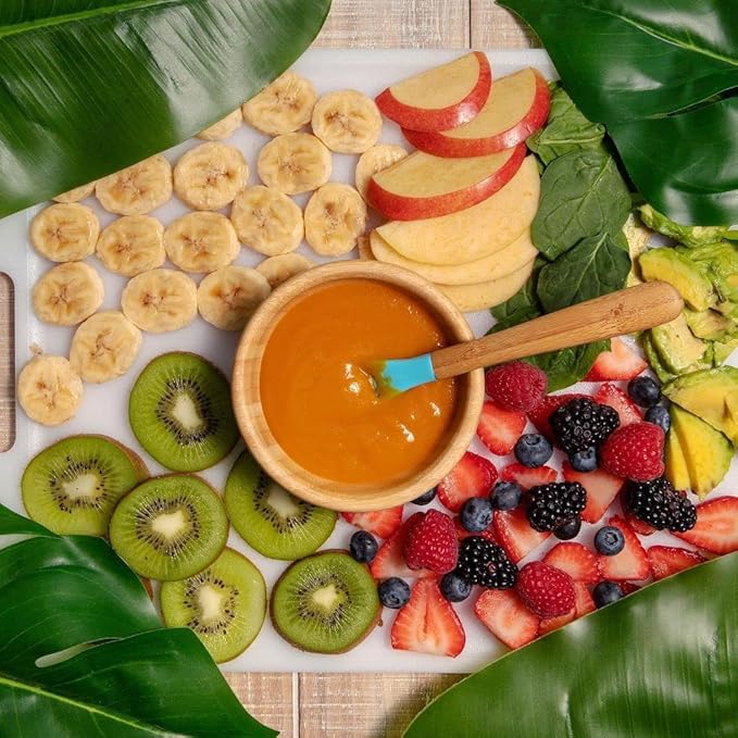 Avanchy Bamboo & Silicone Infant Training Spoons, BPA Free - Soft Tip, Easy on Gums, First Stage Feeding Utensils for Baby-Led Weaning, Self-Feeding, Gray-CubbioJoy