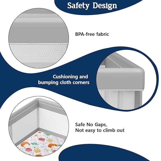 74x50 Inch Baby Playpen with Mat, Playpen with Cute Mat for Babies and Toddlers Play Pen Playards Safety Gate Fence Active Center Indoor-CubbioJoy