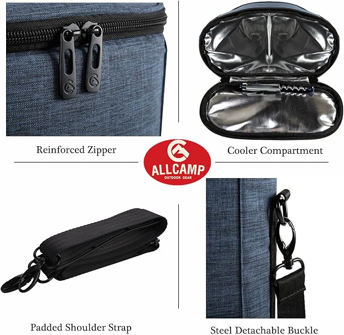 ALLCAMP 2 Bottle Wine Tote Carrier - Insulated Portable Padded Canvas Wine Bag for Travel, BYOB Restaurant, Wine Tasting, Party, Great Christmas Day Gift for Wine Lover，Blue-CubbioJoy