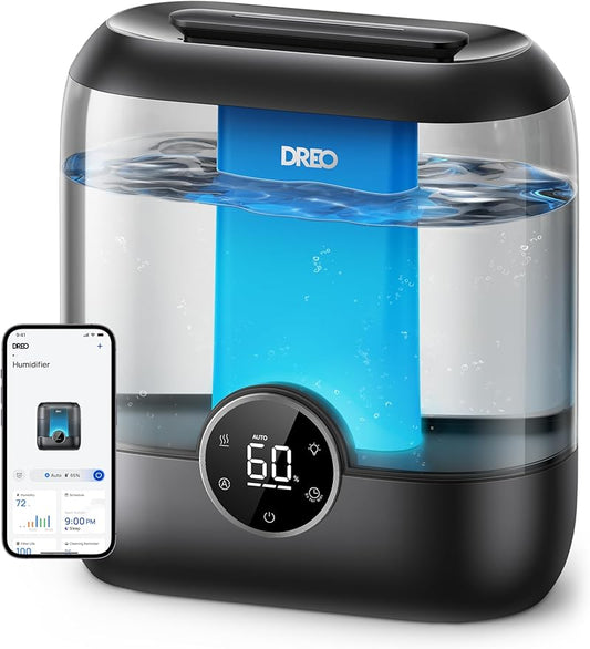 Dreo Smart Humidifiers for Bedroom, 6L Top Fill Supersized Cool Mist Humidifier for Large Room, 60 Hour Runtime, Quiet Ultrasonic Humidifiers for Plants, Baby, Indoor, Home, Night Light, Black-CubbioJoy