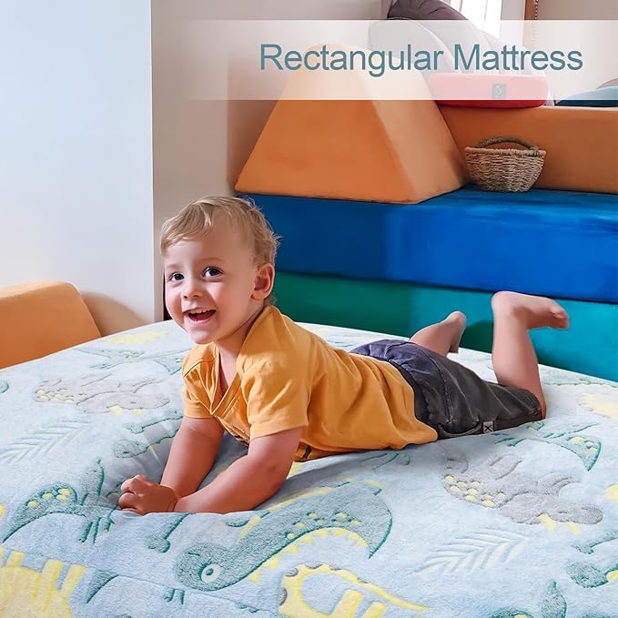 Bean Bag Chair for Kids, Toddler Beanbag Bed Unicorn, Convertible Children Bean Chair to Floor Mattress with Filler, Stuffed Child Bean Bags for Girl Boy Sleeping, Blue Dino-CubbioJoy