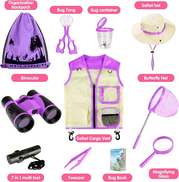 INNOCHEER Explorer Kit & Bug Catcher Kit for Kids Outdoor Exploration for Boys Girls 3-12 Years Old (Purple)-CubbioJoy