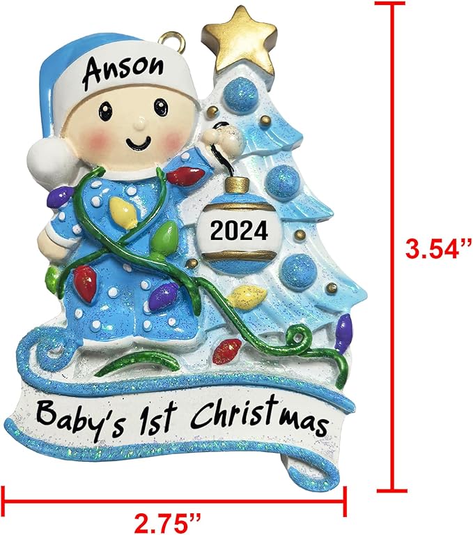 Baby's First Christmas Ornament 2025 Personalized Christmas Ornaments with Name Snow Baby in Stocking with Snowflake Custom Tree Ornament Decorations Ornaments,Blue-CubbioJoy