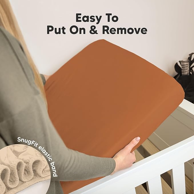 KeaBabies 2-Pack Organic Crib Sheets for Boys, Girls - 52x28 Fitted Crib Mattress Sheet Neutral, Breathable Jersey Cotton Cover for Baby Bed, Toddler Mattress, Soft & Cute Prints (Rust)-CubbioJoy