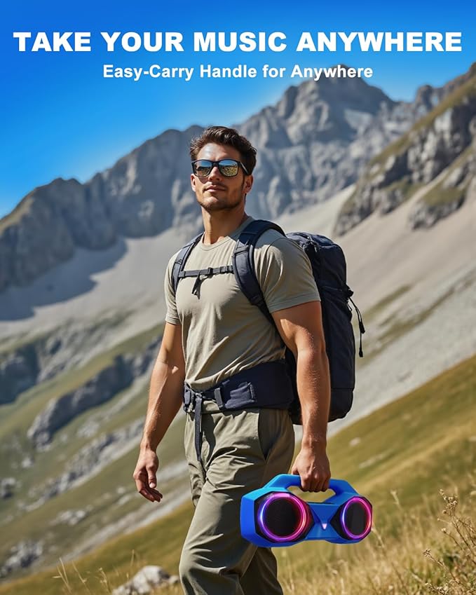 Bluetooth Speaker 80W(Peak)Loud with Bass, 20H Playtime, IPX7 Waterproof, RGB Lights, TWS, Large Portable Wireless Speakers for Outdoor, Home, Party, Pool, Beach, Tailgating, Gym, Work, Gifts (Blue)-CubbioJoy