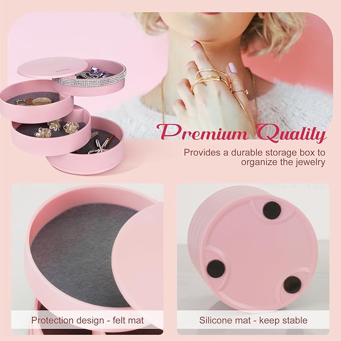 CONBOLA Jewelry Holder Organizer, Christmas Gifts Ideas for Women, Small Jewelry Storage Box Earring Holder, 5-Layer Rotating Jewelry Storage Tray with Lid for Bracelets Rings Bracelets-CubbioJoy