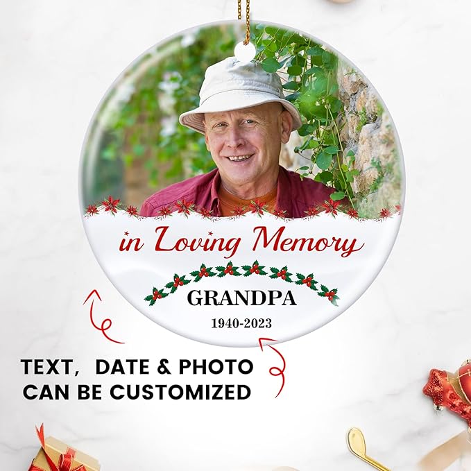 Customized Sympathy Gift for Loss of Loved One - Personalized Christmas Photo Ornaments 2025 - Custom Photo, Name, Years Memorial Gifts-CubbioJoy