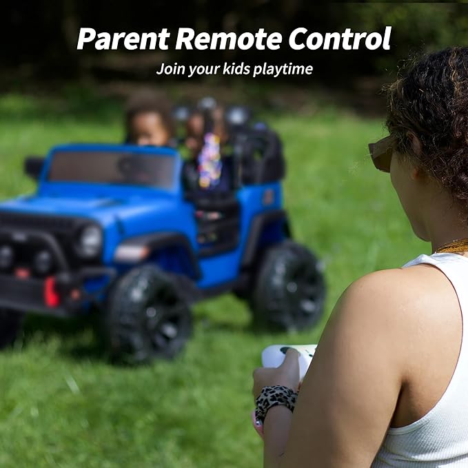 2 Seater Ride on Car Truck, 12V Kids Electric Ride on Toy for Big Kids Age 3-8 w/Remote Control- Blue-CubbioJoy