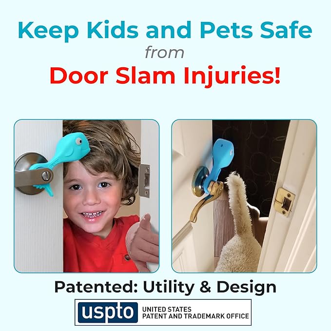 Baby Proofing Door Stopper, Door Pinch Guards Protect Child Fingers & PET Tails. Baby Safety Finger Protectors Prevent Pinch Injuries – Kids and Adults Love Whale Pinch Guard (Blue)-CubbioJoy