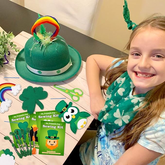 CiyvoLyeen St. Patrick's Day Craft Kids Sewing Kit Fun Saint Paddy's Day Felt DIY Craft Sewing for Girls and Boys Beginners Includes 12 Projects Clover Shamrock Ornaments Irish Education Gift Ideas-CubbioJoy