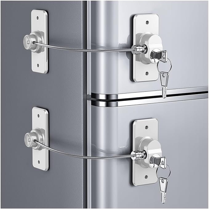 2 Pack Refrigerator Door Lock with Adhesive, No Tools Required, Child Proof Fridge Door Lock for Kids and Pets, Self Adhesive Latch for Freezer, Cabinets, Drawers, Air Oven, Windows (Patent)-CubbioJoy