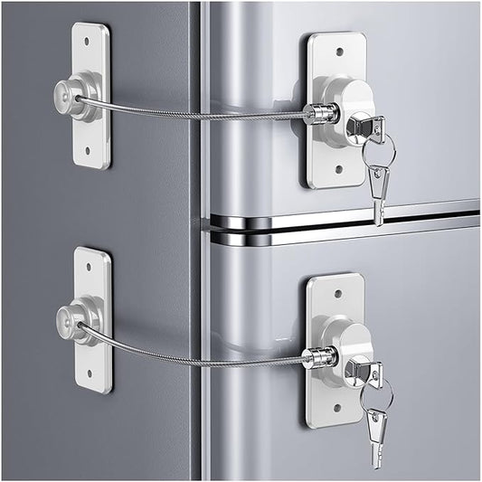 2 Pack Refrigerator Door Lock with Adhesive, No Tools Required, Child Proof Fridge Door Lock for Kids and Pets, Self Adhesive Latch for Freezer, Cabinets, Drawers, Air Oven, Windows (Patent)-CubbioJoy