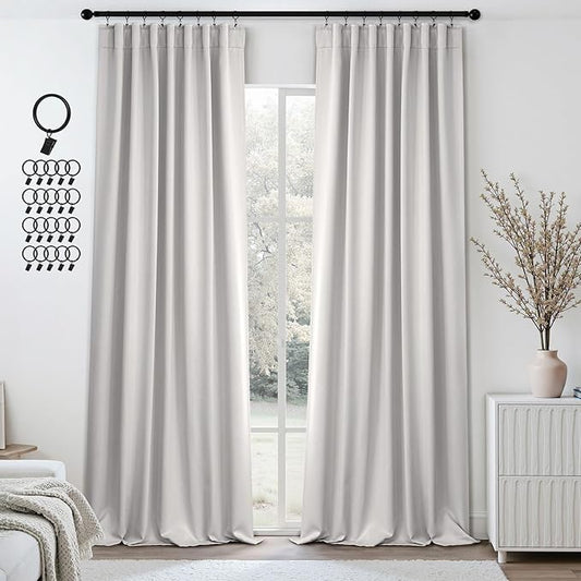 ANRODUO Back Tab Blackout Curtains for Bedroom Living Room, Rod Pocket Pinch Pleated Thermal Insulated Room Darkening Curtains 96 Inches Long 2 Panels, Greyish White, 42 x 96 Inch-CubbioJoy