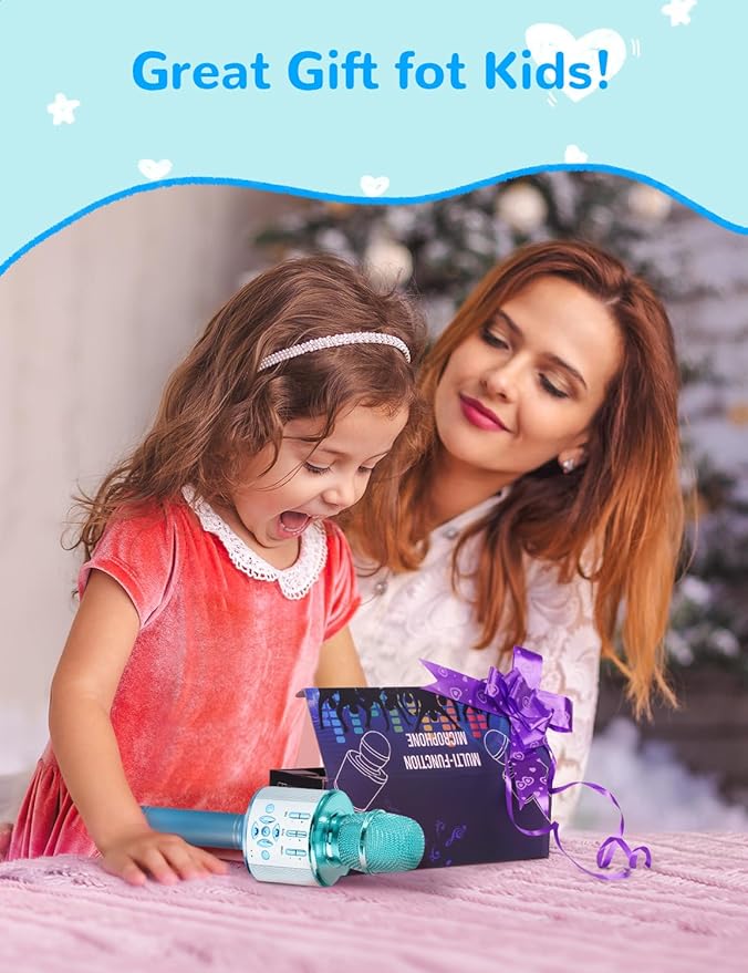 Amazmic Kids Karaoke Microphone Machine Toys for Girls Bluetooth Microphone with LED Light, Birthday Gift for Girls Boys 3 4 5 6 7 8 9 10 11 12 Year Old Kids Toys(Blue)-CubbioJoy