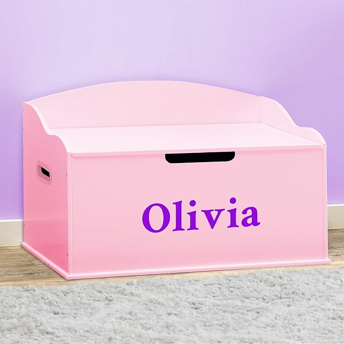 DIBSIES Personalized Creative Wonders Toy Box, Signature Series for Girls, 30 x 19.25 x 18 inches, Soft-Close Lid (Pink)-CubbioJoy