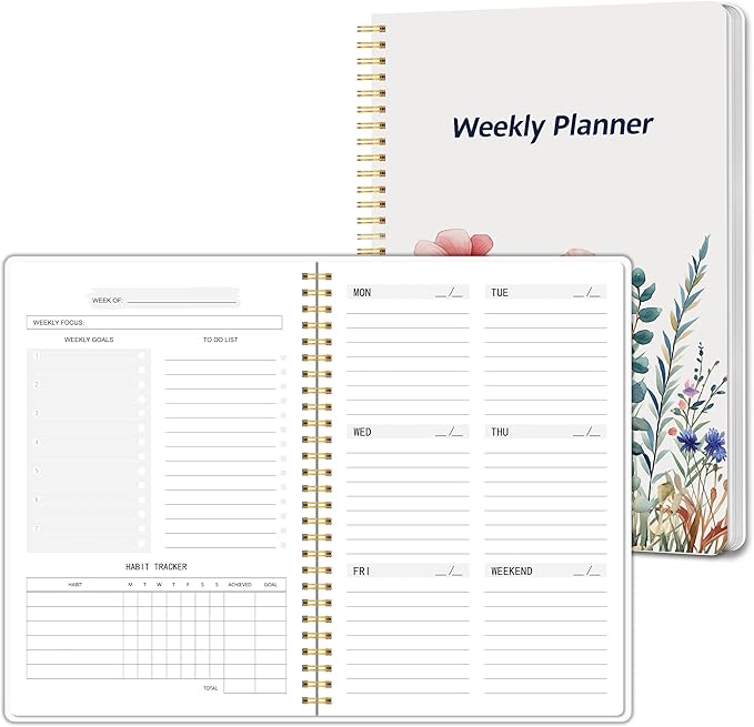 Undated Weekly Planner, Weekly To Do List Notebook with Goal & Habit Tracker Organizer, A5 5.8" x 8.0" Weekly Planner Notebook with Spiral Binding for Men or Women-CubbioJoy