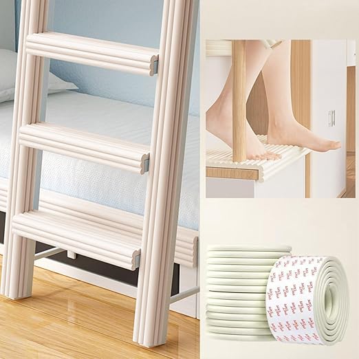 Bunk Bed Ladder Pads,Traction Treads for Stair Steps,Soft Extra-Wide Edge Protector,Self-Adhesive Bunk Bed Ladder Cover Foam Padding,Furniture 16.5 Ft Rice White-CubbioJoy