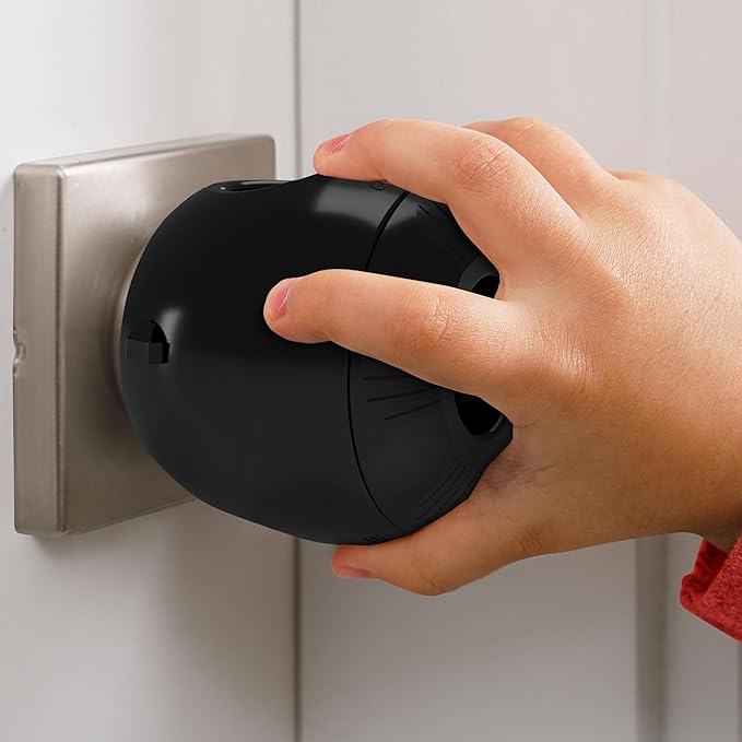 Child Safety Door Knob Cover (4 Pack) Hard-to-Remove Dual-Lock Door Handle Covers for Kids - Reusable Baby Proof Door Knob Locks - Installs Easily, No Tools Needed (Black)-CubbioJoy