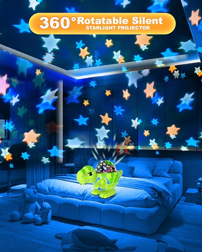 Dinosaur Night Light for Kids,Toys for 2-4 Year Old Boys,Star Projector 360°Degree Rotation, 9 Lighting Color Modes,Birthday Gift Decorations, Stars for Ceiling Projector for Bedroom Decor-CubbioJoy