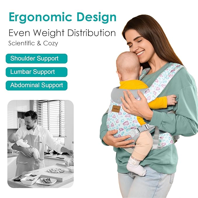 Baby Carrier Newborn to Toddler, Ergonomic Adjustable Toddler Carriers for 7-66 Lbs, Cozy Lightweight Infant Carrier with Neck Support, Baby Holder Carrier with Lumbar Support for Mom Dad-CubbioJoy