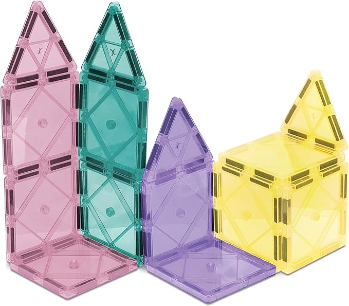 CreateOn Crayola Magnetic Tiles, Building Set for Kids, Magnetic Building Toys for Kids, STEM Travel, Gift for Boys and Girls Ages 3+, 14-Piece Set (Pastel)-CubbioJoy