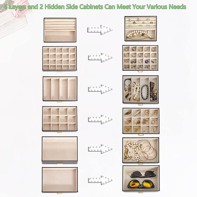 AKOZLIN Large Jewelry Box Organizer Functional Lockable with Big Mirror, Leather Jewelry Storage Case for Women Girls Ring Necklace Earring Bracelet Holder Organizer-CubbioJoy