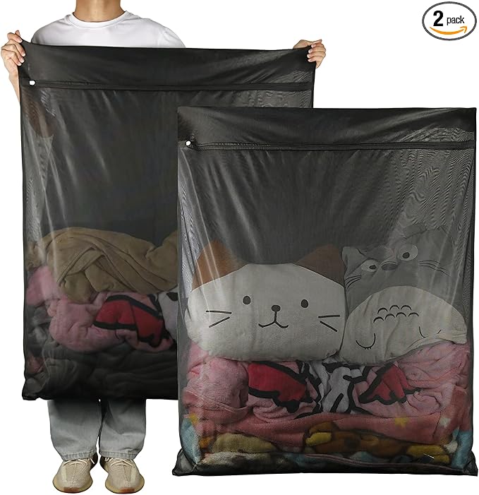 2Pcs Extra Large Mesh Laundry Bags for Washing Machine - Ideal for Delicates, Blankets, Sheets, Bedding, Toys, Pet Items - Zippered Mesh Bags for Travel, Storage, Dorms, Home (43 x 35 Inches)-CubbioJoy