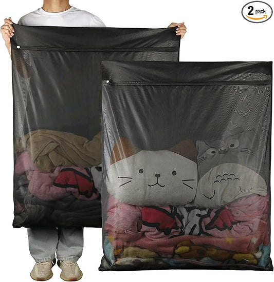 2Pcs Extra Large Mesh Laundry Bags for Washing Machine - Ideal for Delicates, Blankets, Sheets, Bedding, Toys, Pet Items - Zippered Mesh Bags for Travel, Storage, Dorms, Home (43 x 35 Inches)-CubbioJoy