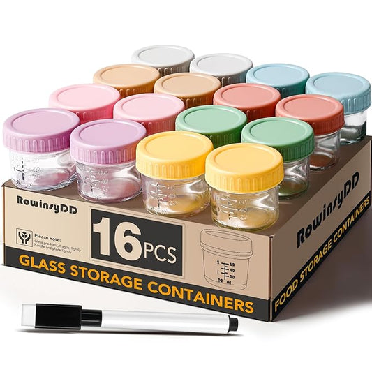 16 Pack Glass Baby Food Storage Containers, 4 oz Leakproof Baby Food Jars with Lids, Small Glass Food Containers for Infant Baby, Freezer & Microwave Safe, BPA Free-CubbioJoy
