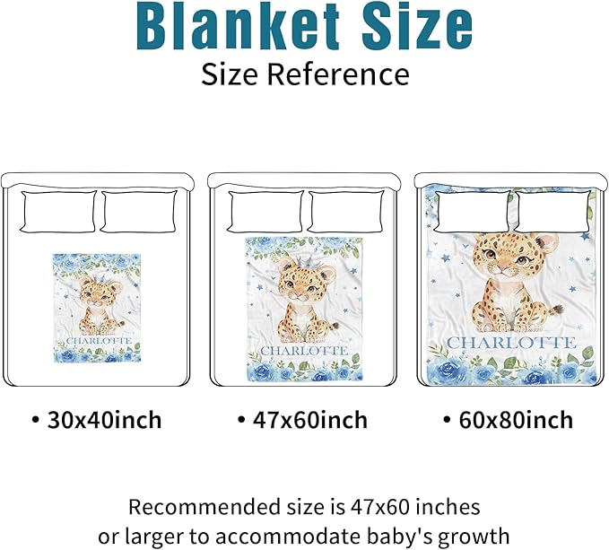 Custom Name Crib Bedding Set - Blue Floral Leopard Pattern, Personalized Nursery Bedding 3-Piece Set– Soft Blanket, Fitted Sheet, Changing Pad Cover – for Newborns Girls Nursery Gifts-CubbioJoy