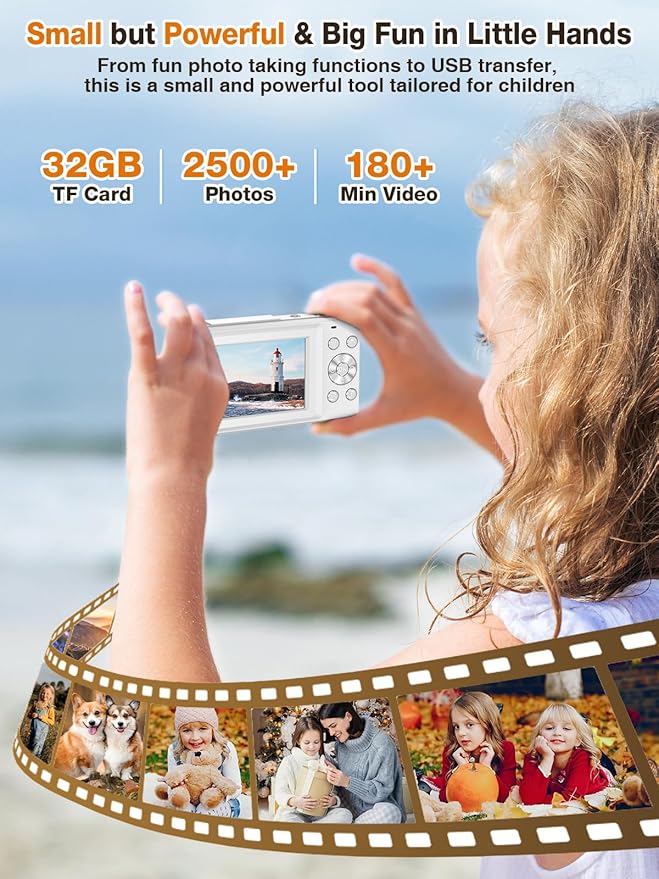Digital Camera,FHD 1080P Kids Camera 44MP Point and Shoot Digital Cameras with 32GB Card,16X Zoom,Anti-Shake,Date Stamp,Compact Small Cameras Photography for Kids Student Teen Girl Boy(White)-CubbioJoy